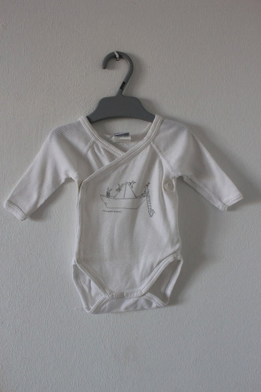 preloved katoenen unisex witte overslagromper met lange mouwen van petit bateau in maat 50