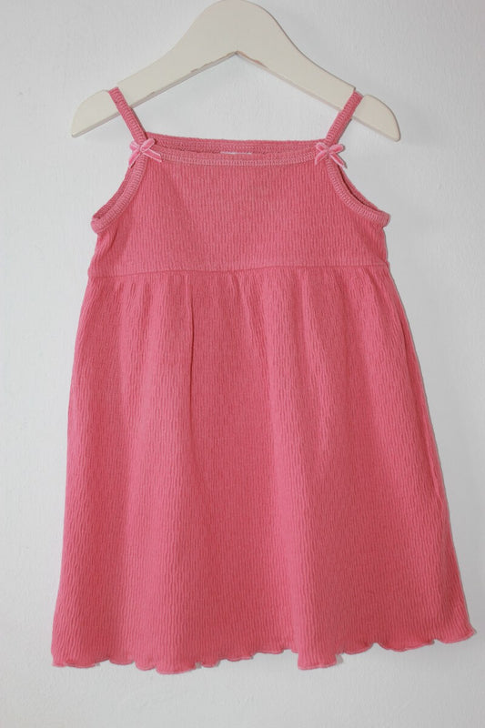 preloved katoenen zomerse koraalroze jurk met schouderbandjes van petit bateau in maat 68