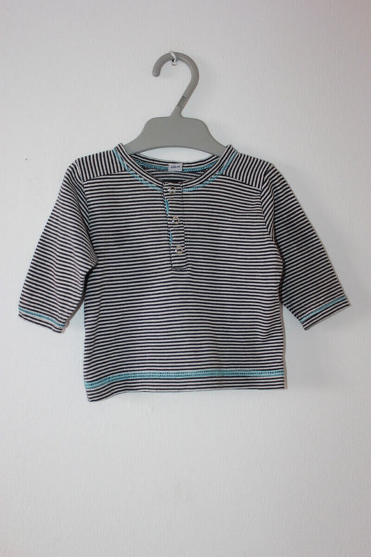 preloved unisex katoenen donkerblauw met wit gestreepte longsleeve van petit bateau in maat 62 voor een baby