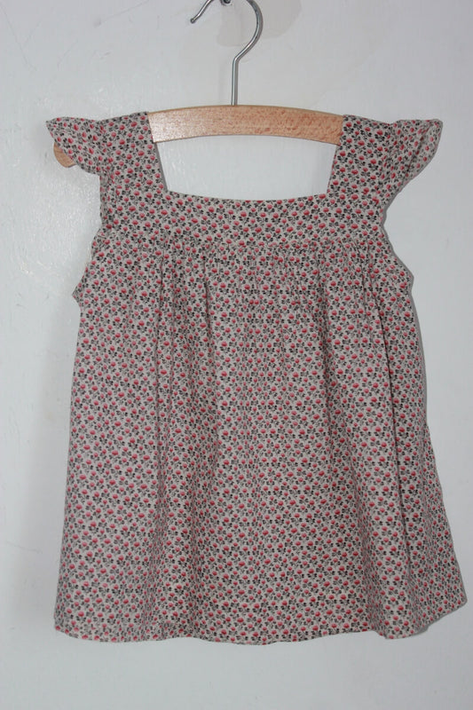 tweedehands katoenen liberty blouse in multicolour van bonpoint met korte volantmouwen in maat 92