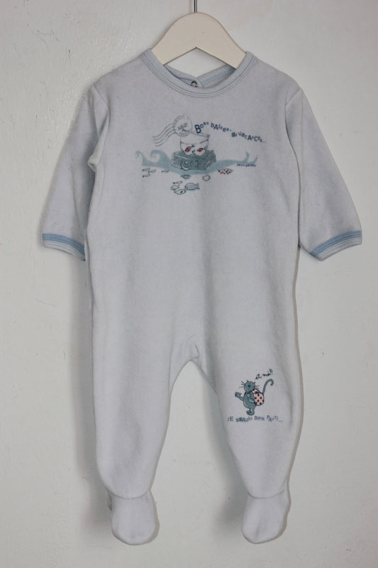 tweedehands unisex lichtblauw velours playsuit in maat 68 van petit bateau