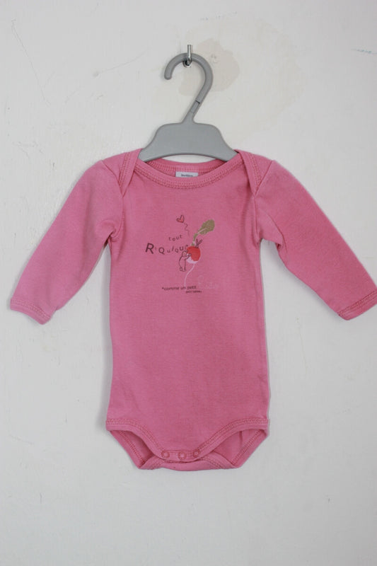 tweedehands katoenen roze romper met lange mouwen in maat van 62 petit bateau