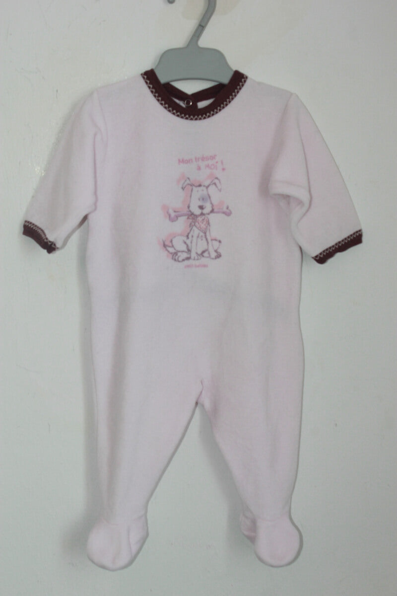 tweedehands roze velours playsuit van petit bateau in maat 62