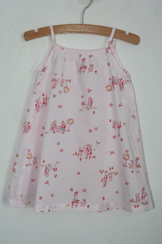 tweedehands katoenen zomerse roze jurk met schouderbandjes in maat 68 van petit bateau