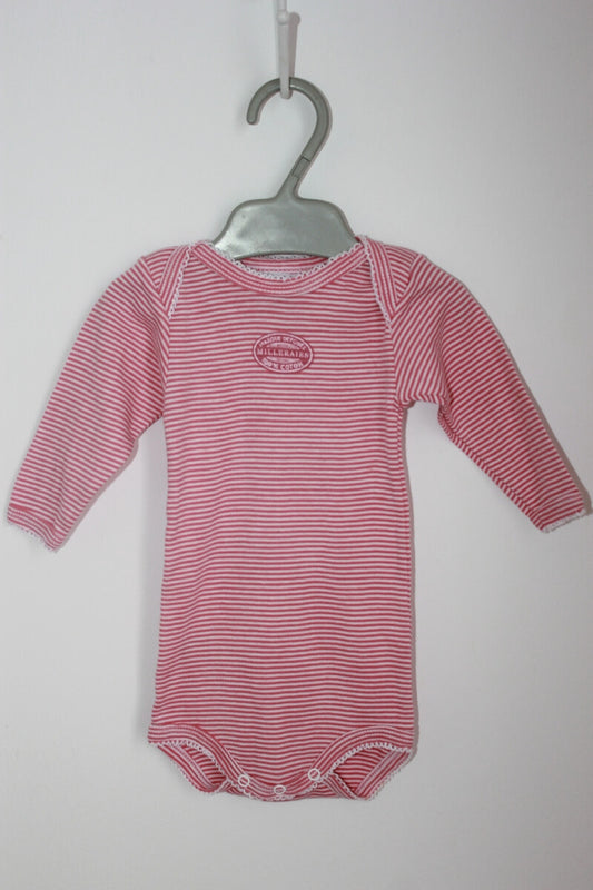 tweedehands katoenen roze en wit gestreepte romper met lange mouwen in maat 62 van petit bateau