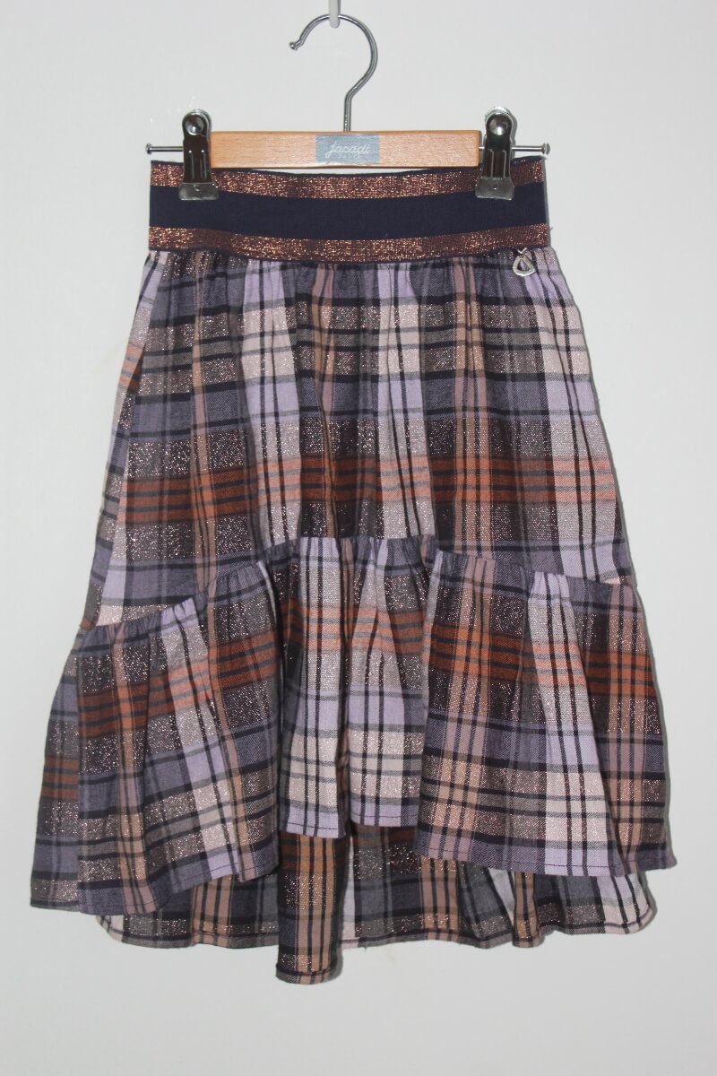 preloved winterse asymmetrische geruite rok in multicolour met glitter van dixie in maat 128-134