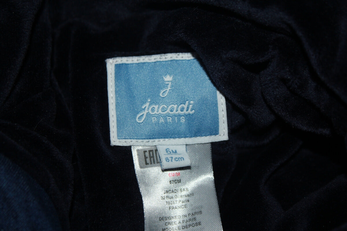 tweedehands unisex katoenen donkerblauw denim skipak met capuchon van jacadi in maat 68