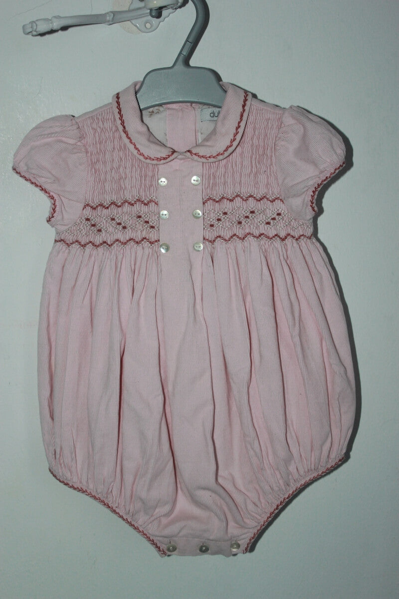 tweedehands-roze-gesmockt-kort-ribfluwelen-pakje-korte-mouwen-maat-74-baby-dulces