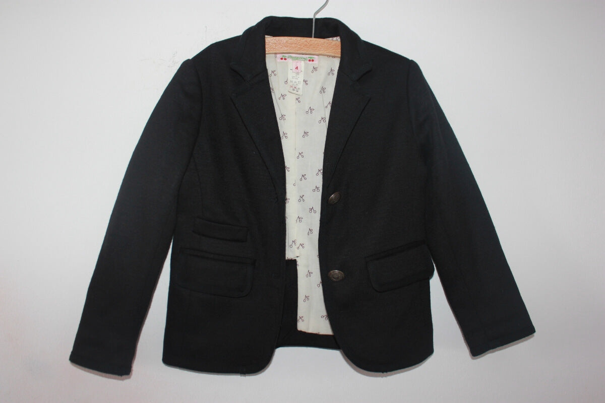 tweedehands-zwarte-wollen-blazer-maat-98-meisje-bonpoint