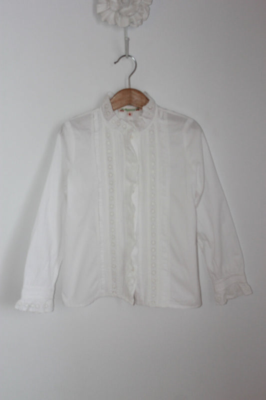 tweedehands ecru blouse met kant lange mouwen maat 122 bonpoint