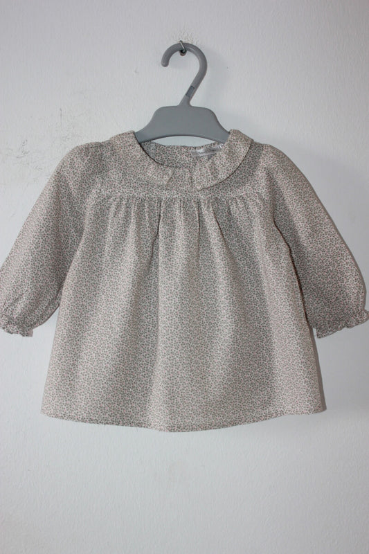 tweedehands-groen-ecru-koraalroze-blouse-lange-mouwen-maat-68-baby-meisje-boutchou