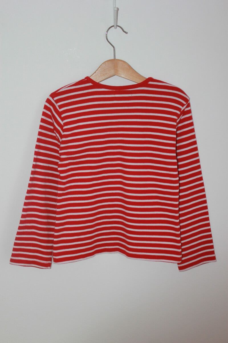 tweedehands rood-wit gestreepte unisex longsleeve maat 128 canada house