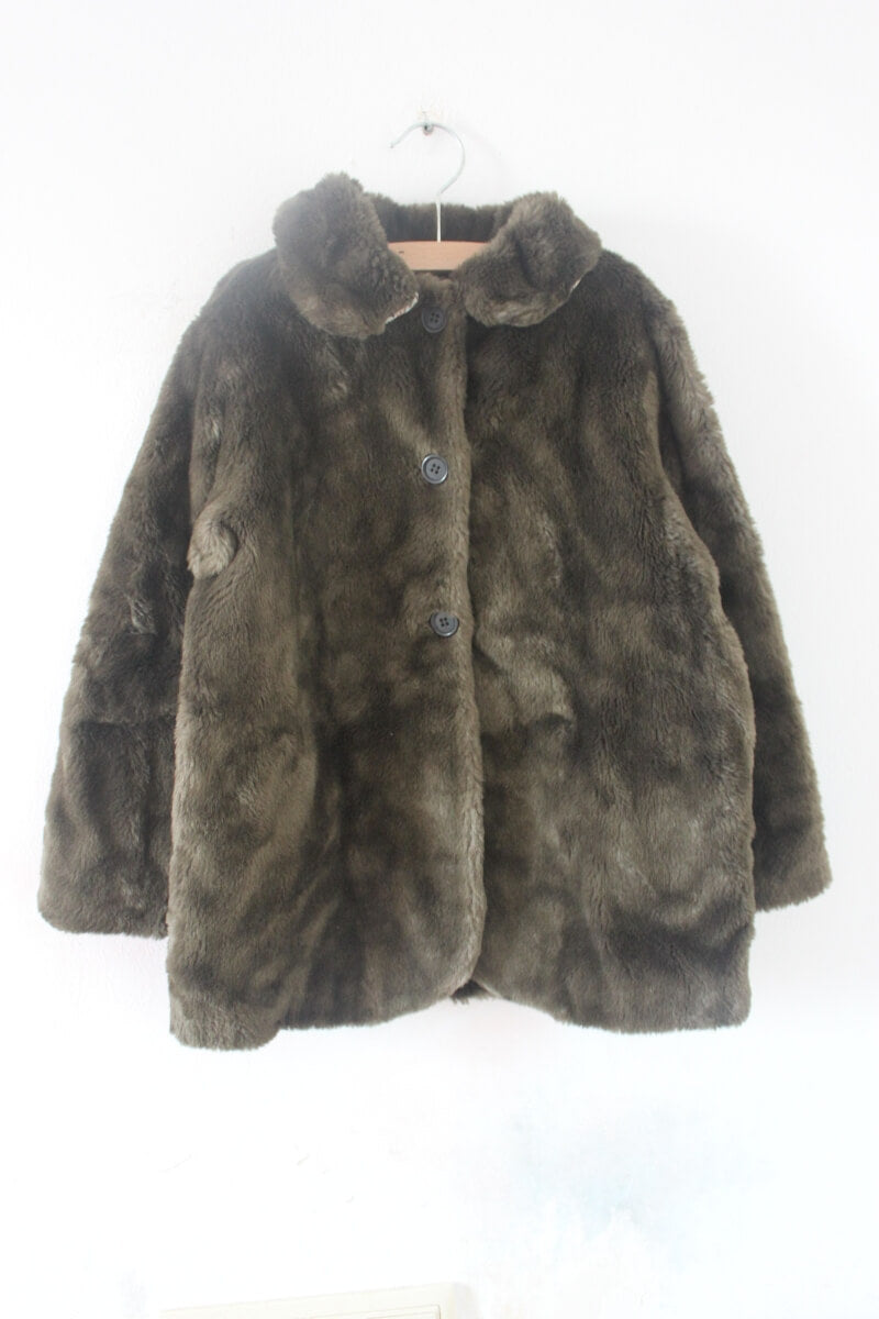 tweedehands-donkergroene-fake-fur-jas-maat-110-meisje-bonpoint