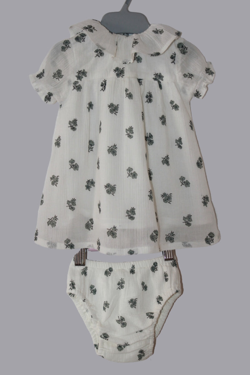 ecru-zomerse-jurk-grijze-bloemen-korte-mouwen-maat-62-baby-meisje-nicoli