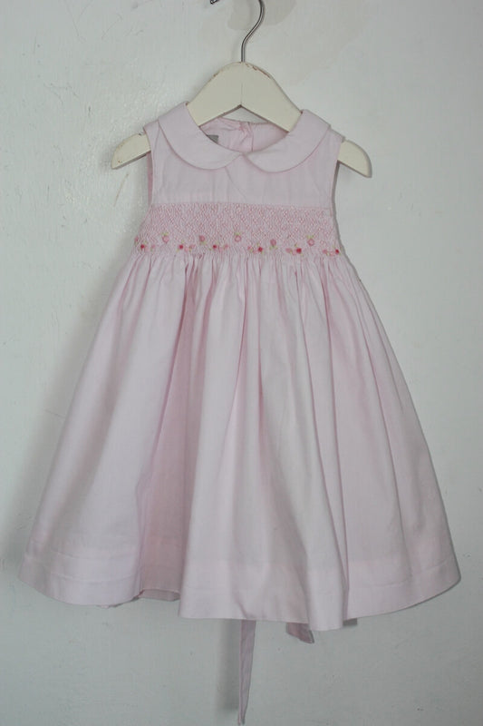 tweedehands zomerse mouwloze gesmockte roze jurk maat 74 cyrillus