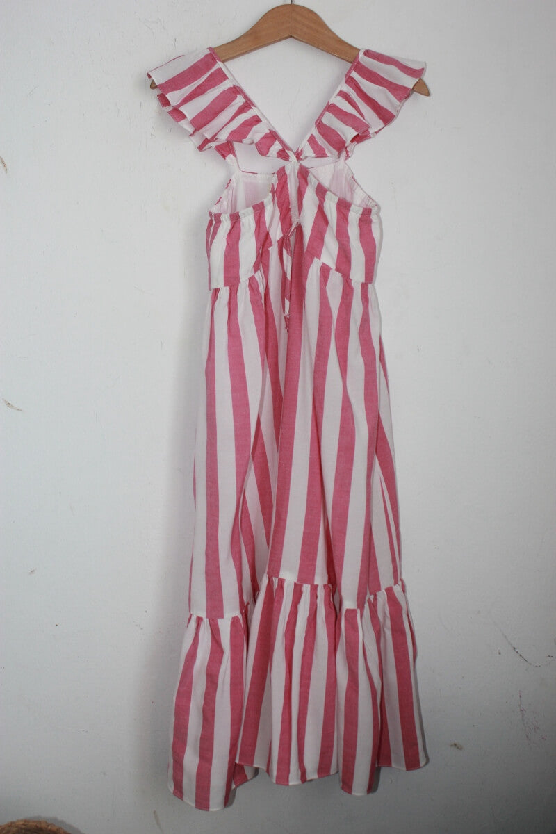 tweedehands roze wit gestreepte zomerse jurk maat 122 zara