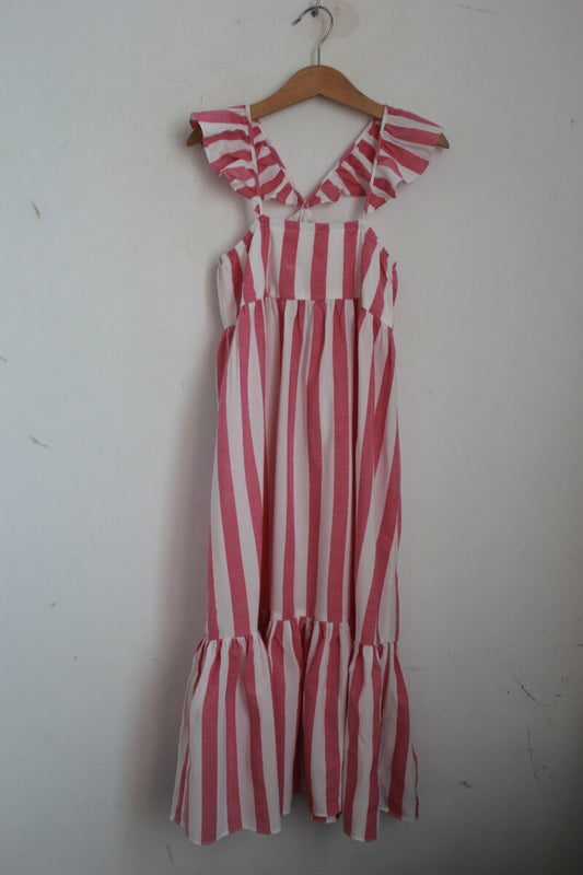 tweedehands roze wit gestreepte zomerse jurk maat 122 zara