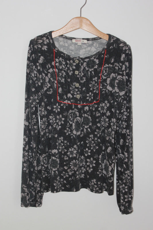 tweedehands grijs gebloemd shirt lange mouwen maat 140 kenzo