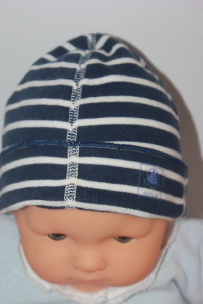 donkerblauw wit gestreepte unisex muts maat 6 maanden petit bateau
