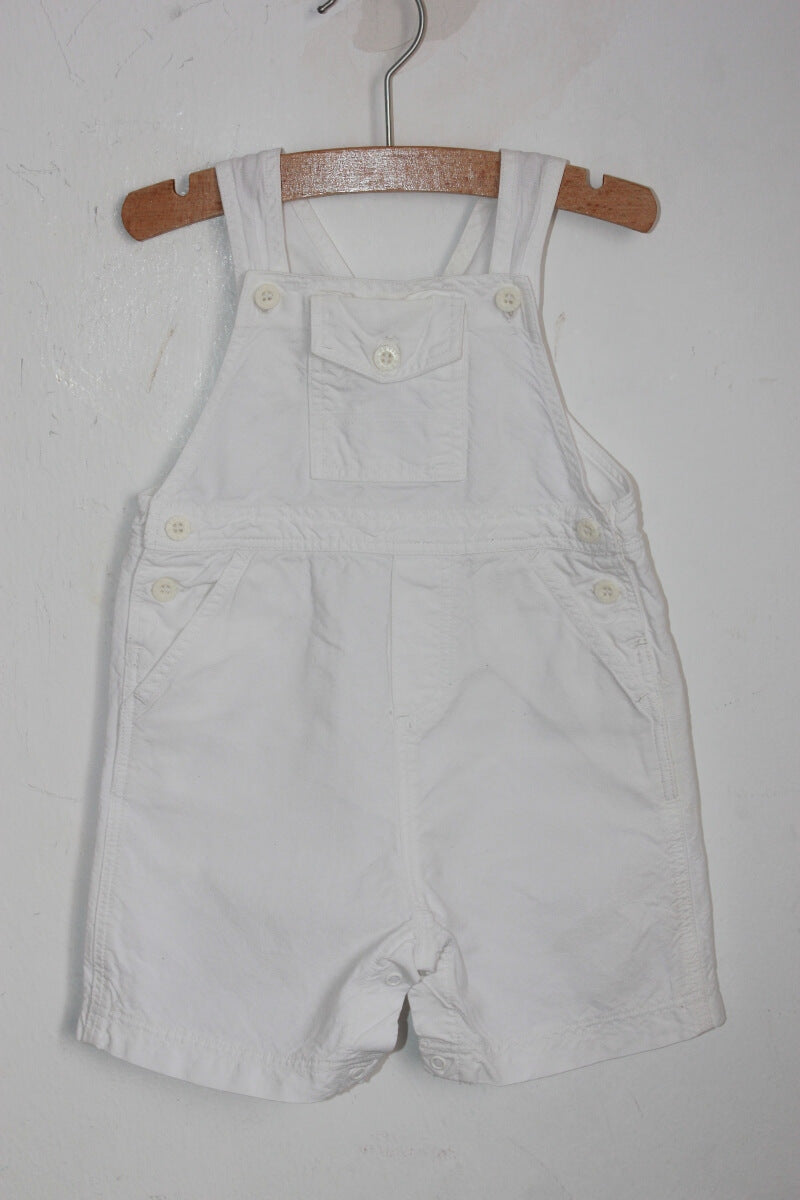 tweedehands roomwitte korte salopette maat 68 petit bateau