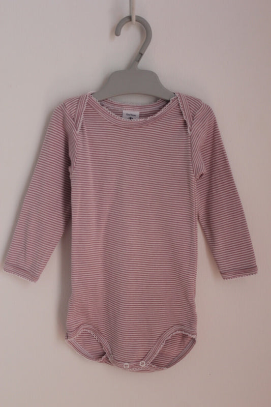 preloved mauve wit gestreepte romper lange mouwen maat 74 baby meisje petit bateau