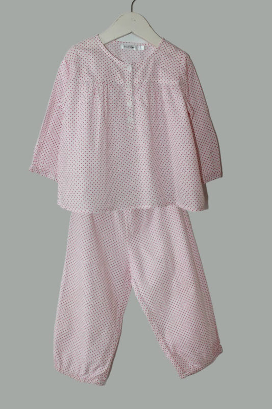 tweedehands-witte-pyama-fuchsia-stippen-maat-80-baby-meisje-boutchou