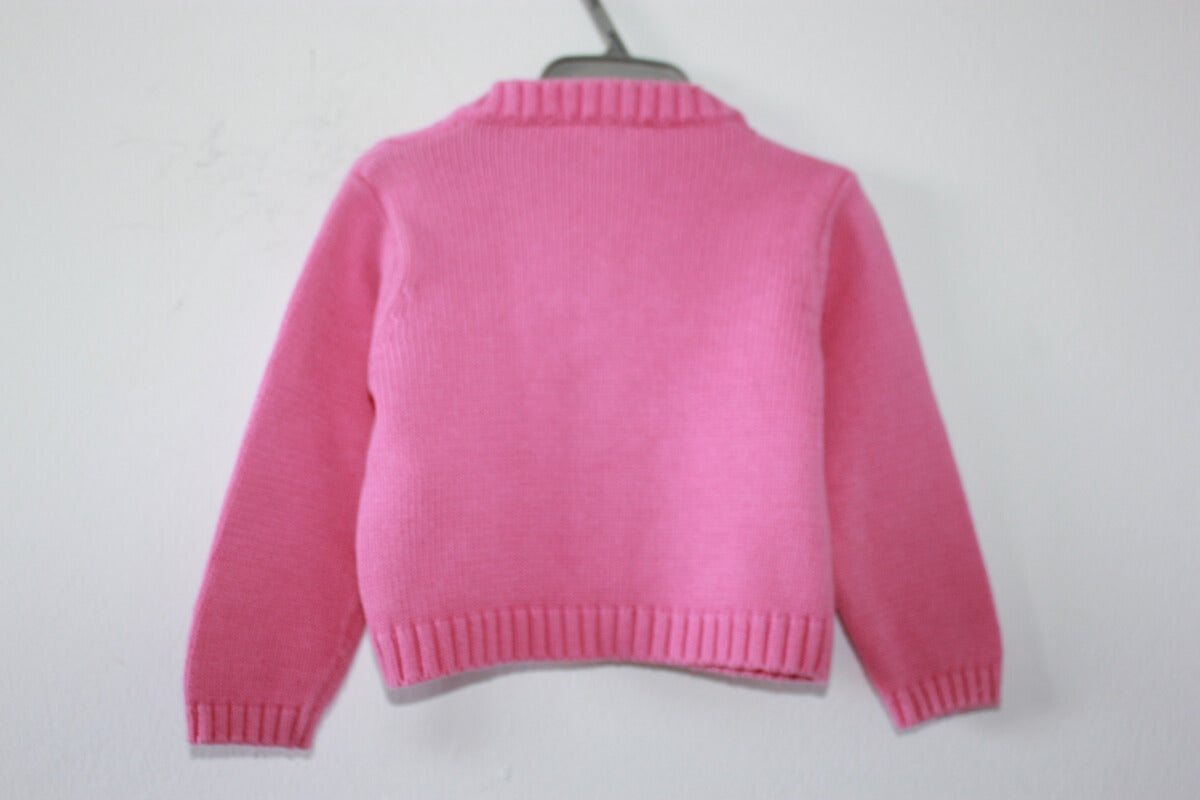 tweedehands-roze-vest-v-hals-kabelpatroon-maat-62-baby-skhuaban