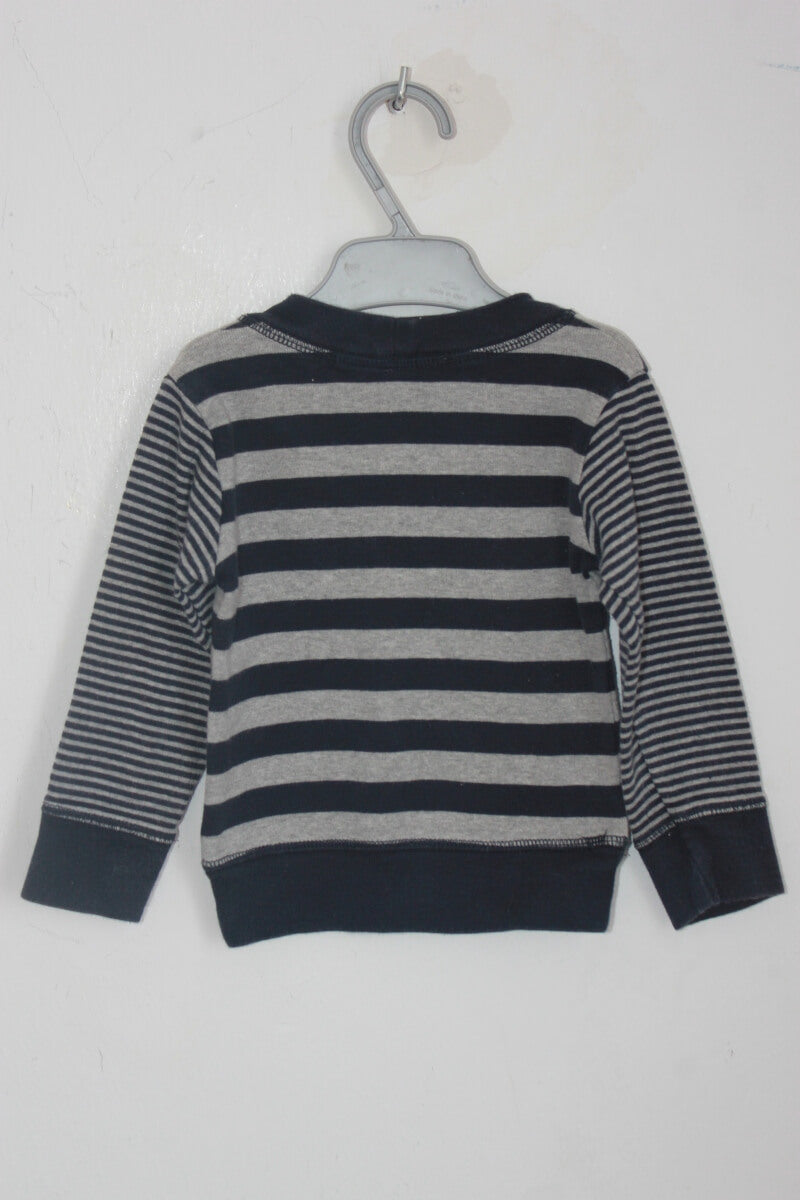 tweedehands grijs en zwart gestreept unisex sweatshirt maat 74 le phare de la baleine