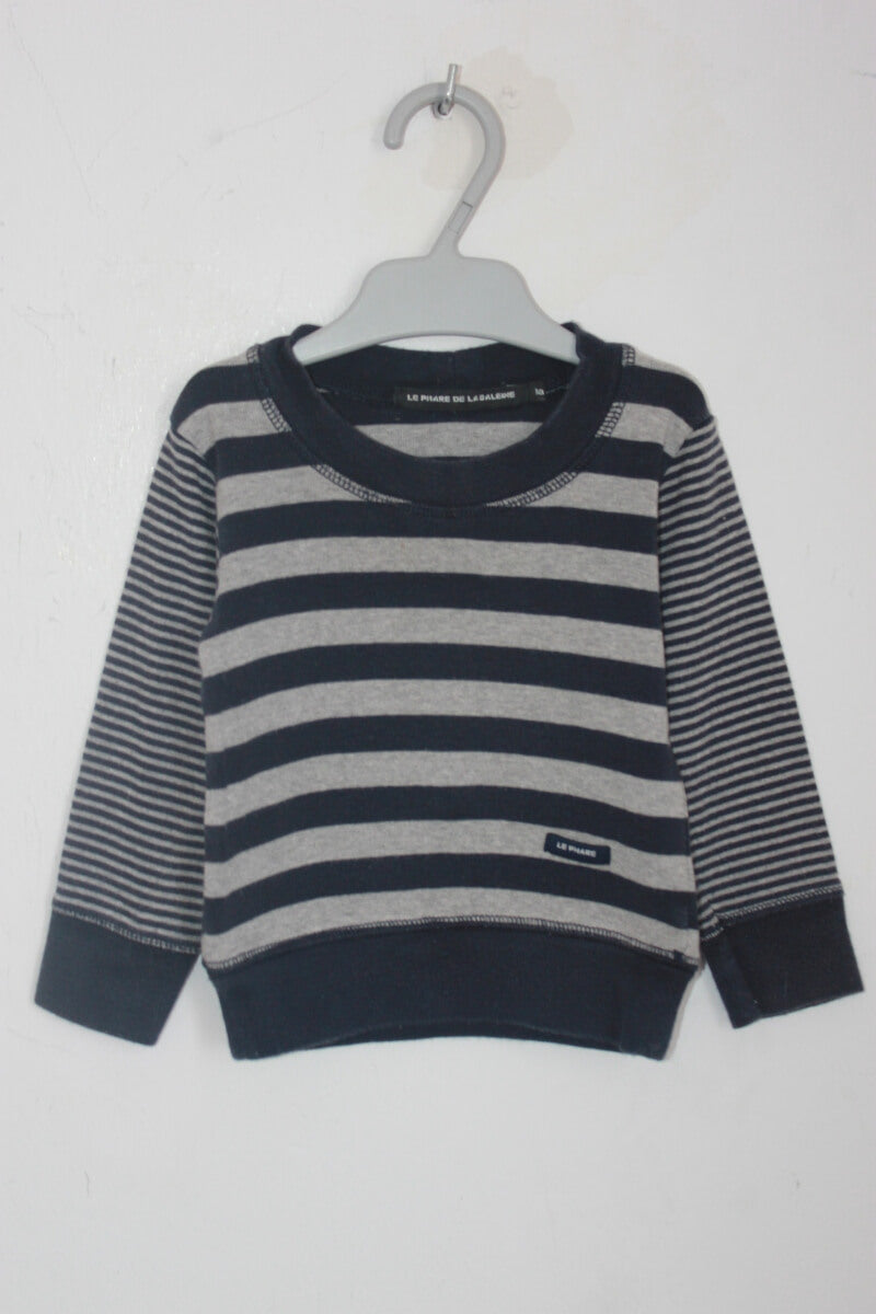 tweedehands grijs en zwart gestreept unisex sweatshirt maat 74 le phare de la baleine