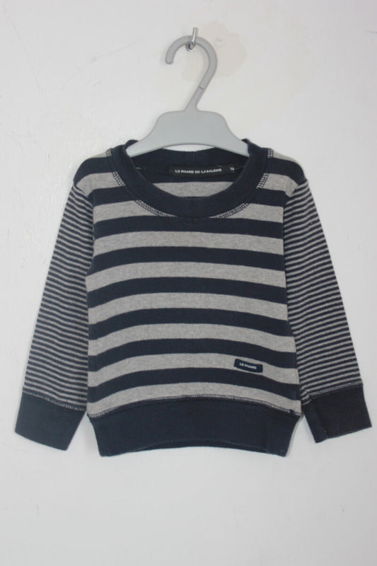 tweedehands grijs en zwart gestreept unisex sweatshirt maat 74 le phare de la baleine