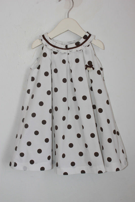 tweedehands witte zomerse jurk met bruine stippen maat 86 tartine et chocolat