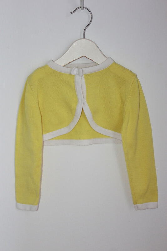 tweedehands geel met wit bolero vestje van boboli in maat 86 voor een baby meisje