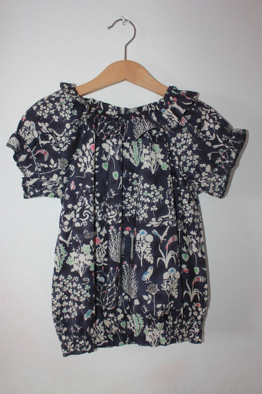 tweedehands liberty blouse in multicolour met korte mouwen van bonpoint in maat 116