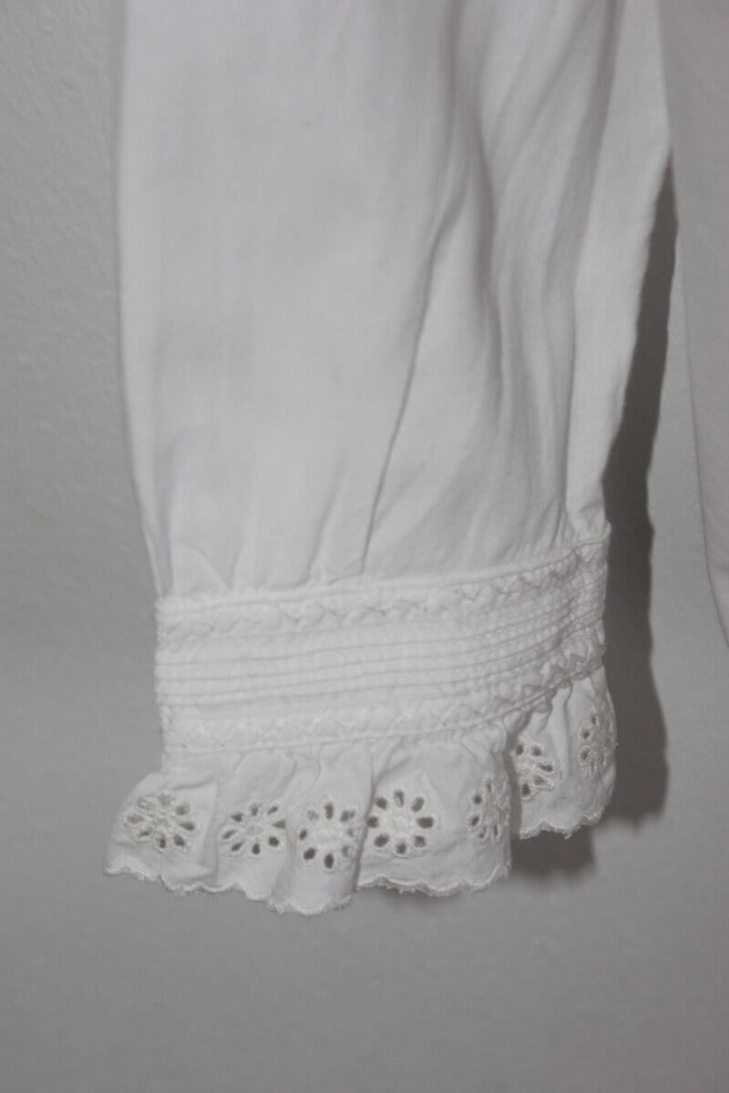 tweedehands ecru katoenen blouse met kant en lange mouwen van bonpoint in maat 122 