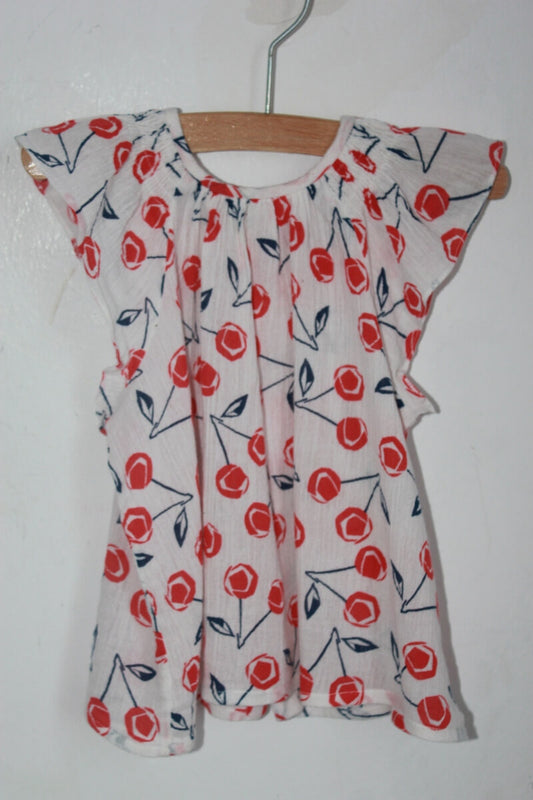 tweedehands Bonpoint blouse met korte mouwen en kersen print in maat 74 
