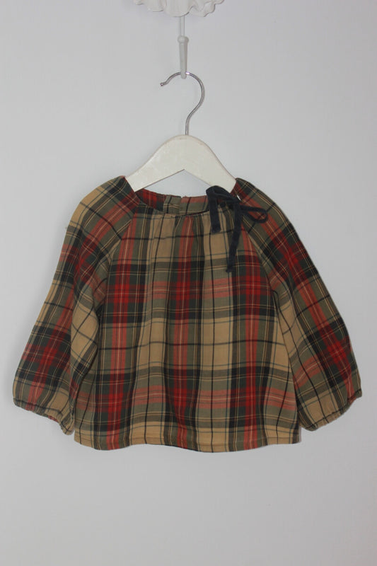 tweedehands katoenen geruite blouse in multicolour met lange mouwen van bonpoint maat 80 voor een baby meisje