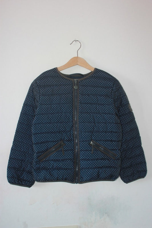 tweedehands donkerblauwe jas met witte stipjes van bonpoint in maat 134-140