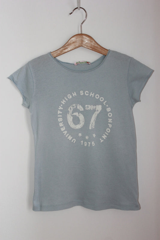 tweedehands lichtblauw t-shirt met korte mouwen van bonpoint in maat 122 voor een meisje