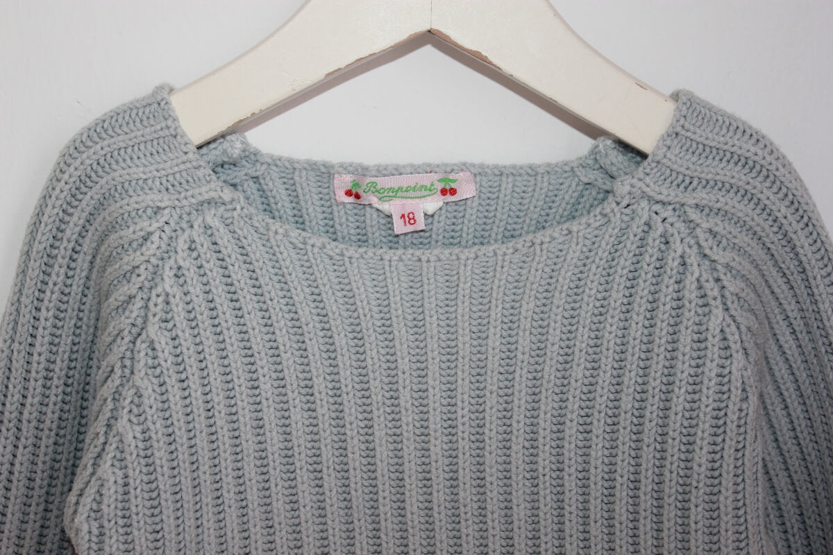 grijsblauwe unisex trui van bonpoint in maat 80 voor een baby