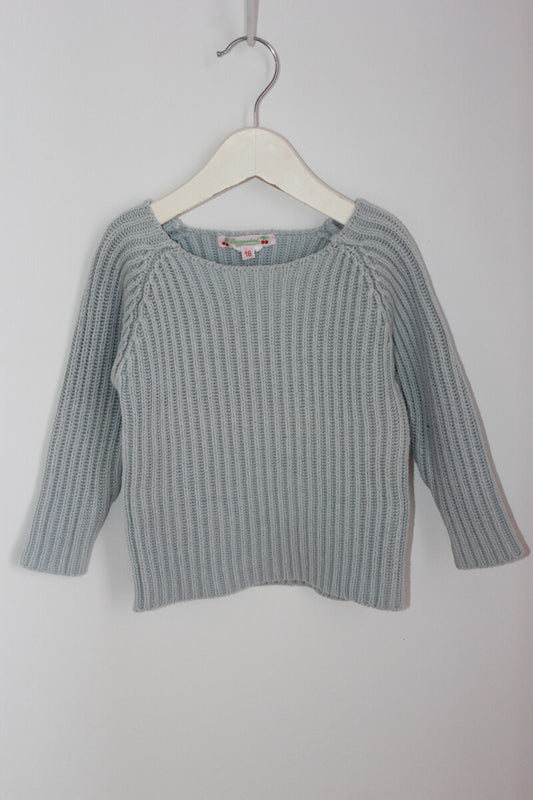 grijsblauwe unisex trui van bonpoint in maat 80 voor een baby