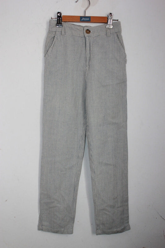 tweedehands katoenen zomerse gestreepte lange broek maat 140 voor een jongen van eden et victor