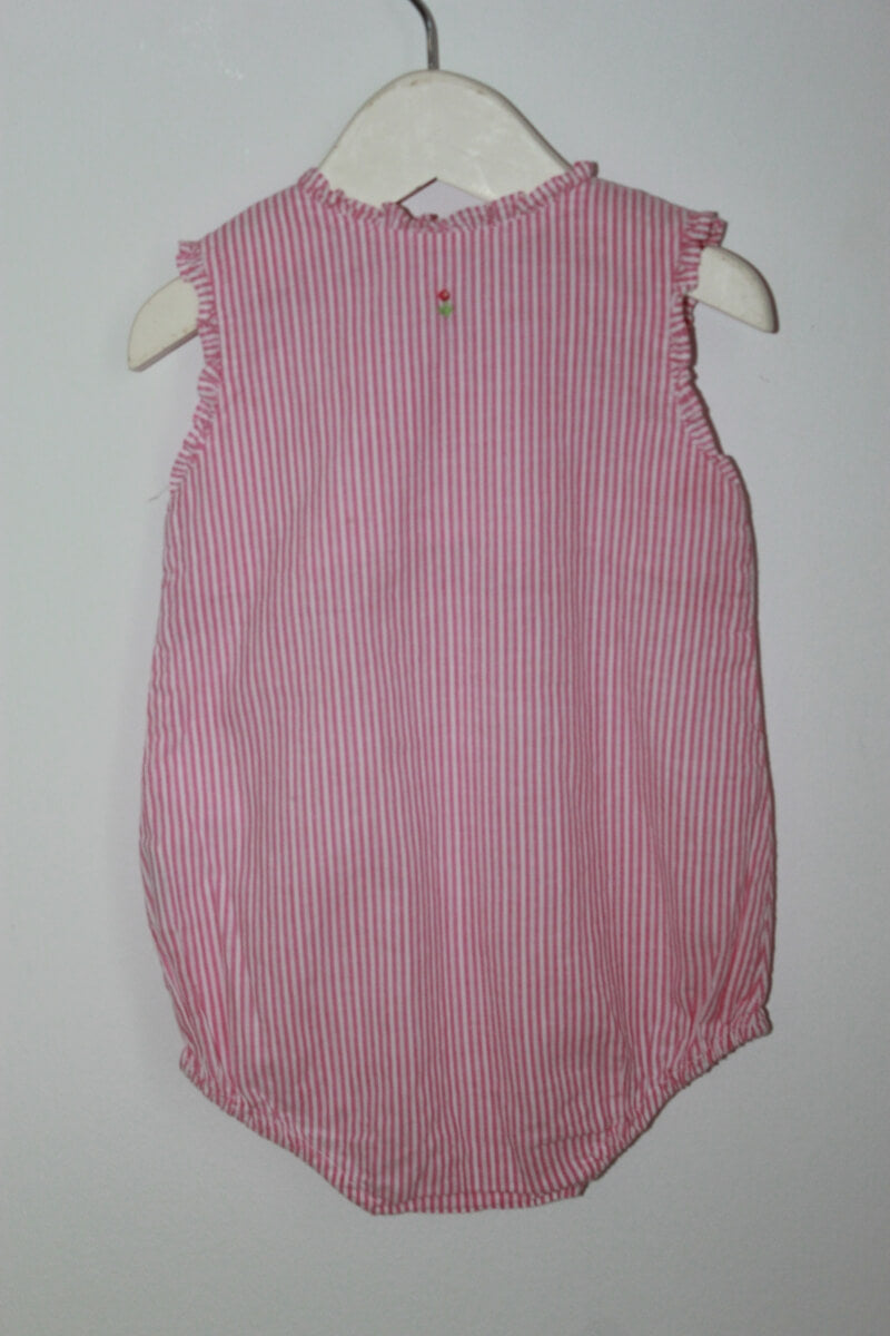 tweedehands mouwloze roze wit gestreepte katoenen zomerse playsuit maat 62 van jacadi