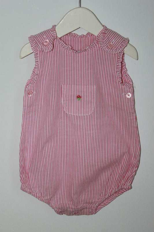 tweedehands mouwloze roze wit gestreepte katoenen zomerse playsuit maat 62 van jacadi
