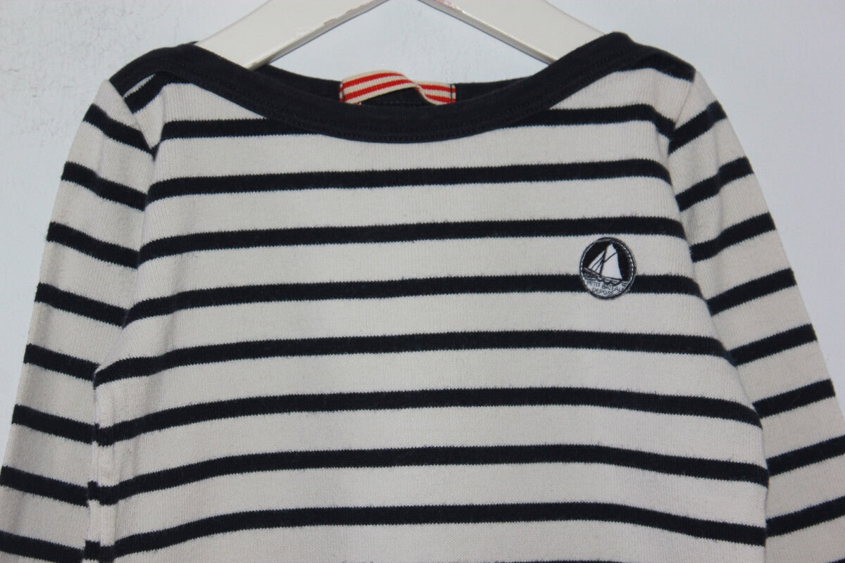 tweedehands-donkerblauw-ecru-gestreepte-unisex-sweater-maat-92-petit-bateau