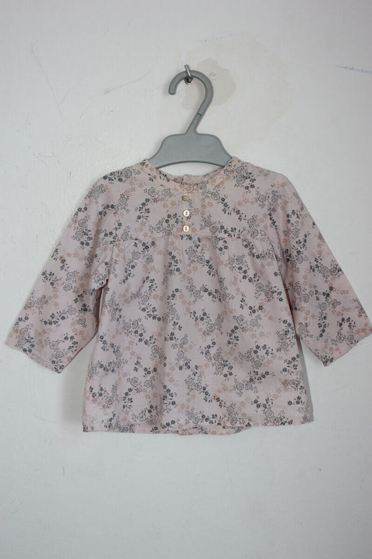 tweedehands roze grijs gebloemde blouse lange mouwen maat 68 grain de ble