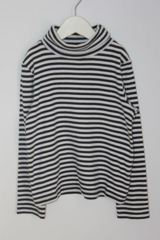 tweedehands unisex zwart met wit gestreepte longsleeve met col in maat 116 van Hennes en maurits