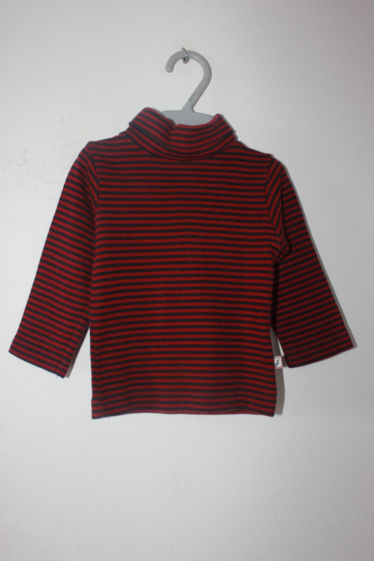 tweedehands unisex katoenen donkerblauw met rood gestreepte longsleeve of coltrui in maat 68 voor een baby van jacadi