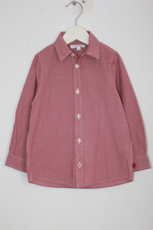 tweedehands katoenen rood met wit geruit overhemd met lange mouwen in maat 104 voor een jongen van jacadi