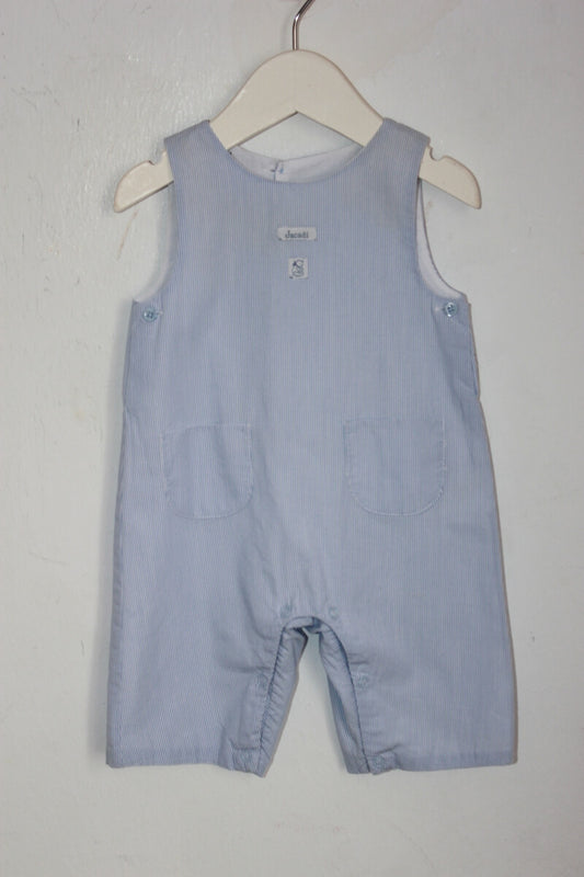 tweedehands katoenen lichtblauw met wit gestreepte jumpsuit in maat 56 voor een baby jongen van Jacadi