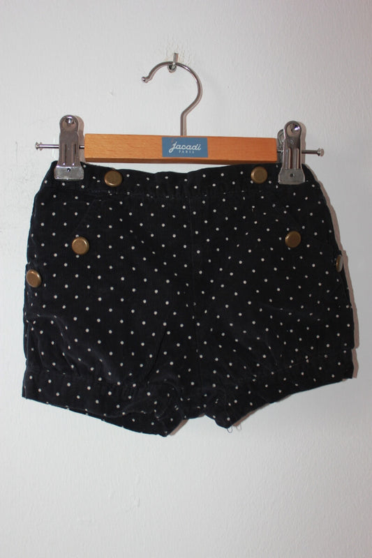 tweedehands katoenen donkerblauwe ribfluwelen korte broek met kleine witte stippen in maat 80 voor een baby meisje van jacadi